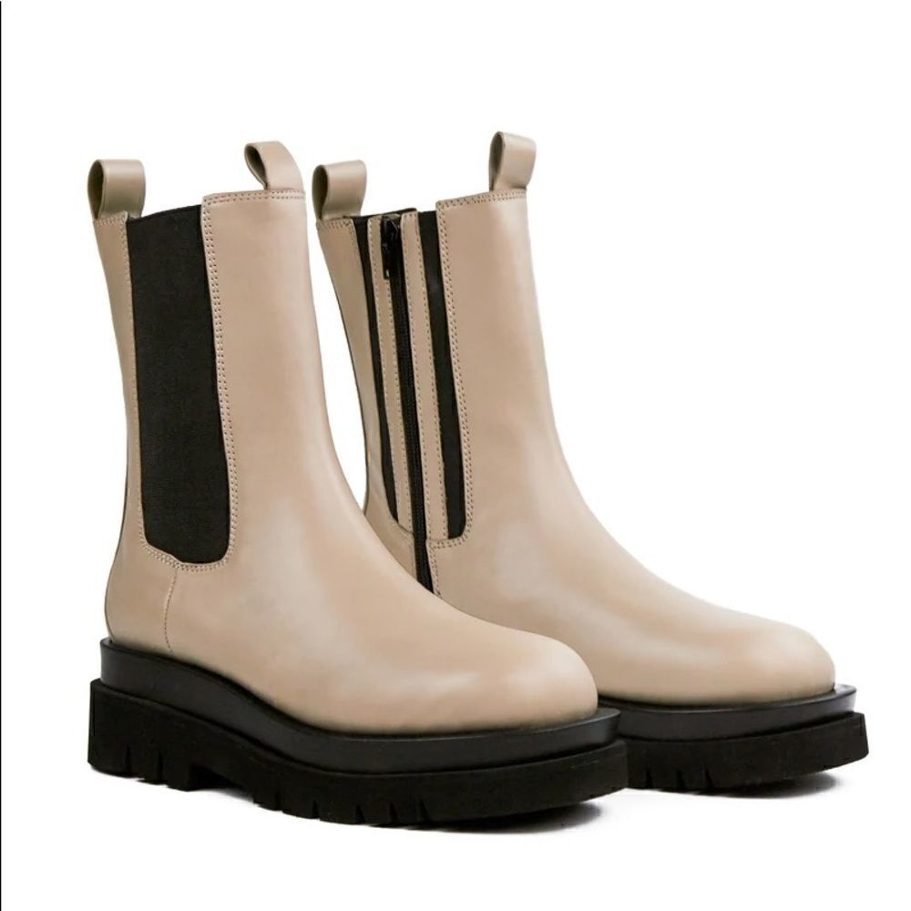 JEFFREY CAMPBELL Tanked Chelsea Boot Taupe Beige size 9.5